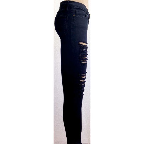 FRAME Black Distressed Ripped Zip Multipocket Skinny Jeans, Sz. 28 - Picture 7 of 14